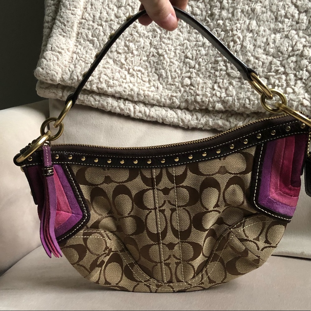 Brown Coach bag with seude accents